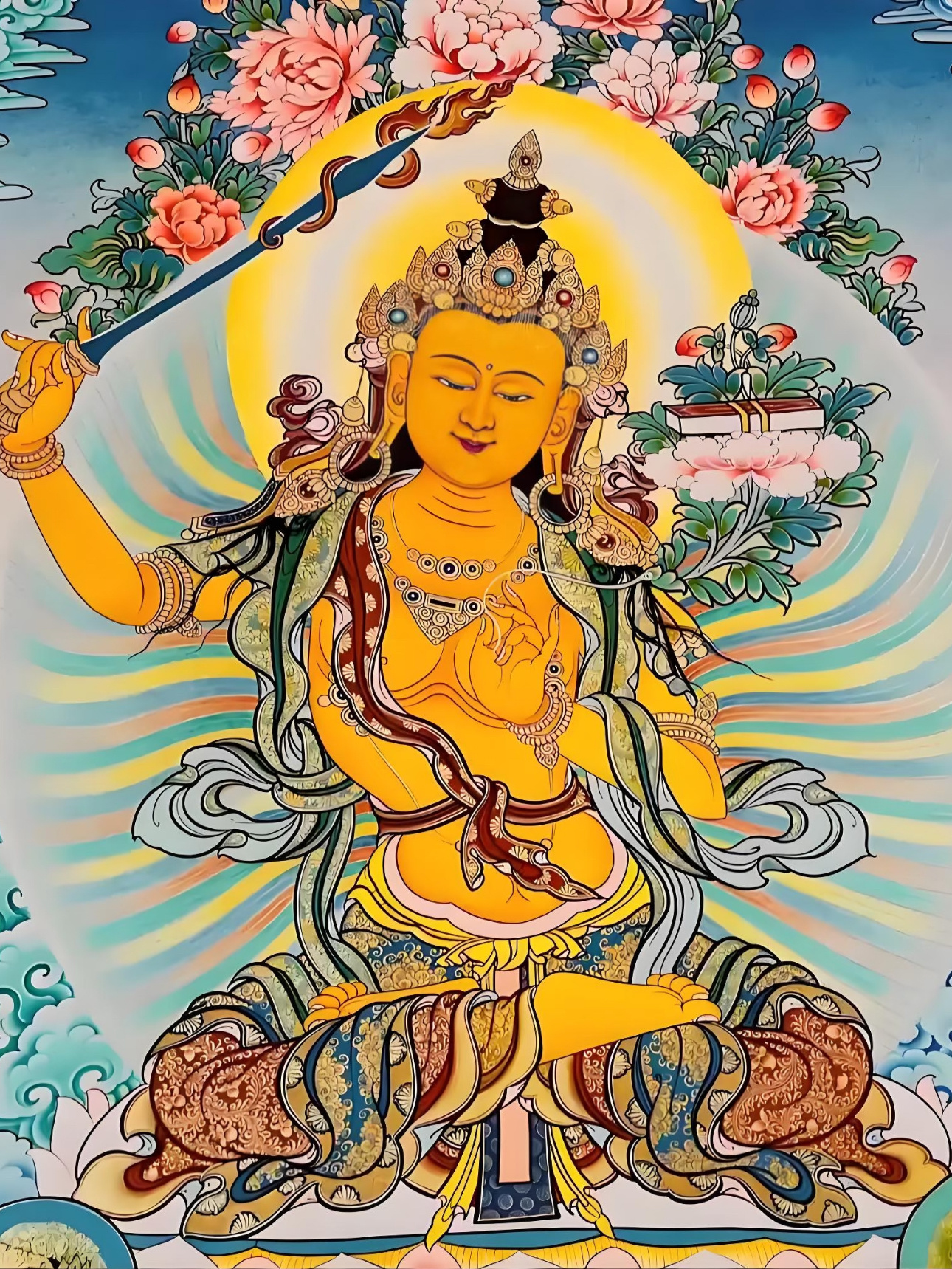 文殊菩萨保佑所有高考生，考试成绩理想圆满通过。文殊菩萨，代表大智慧，四大菩萨之一