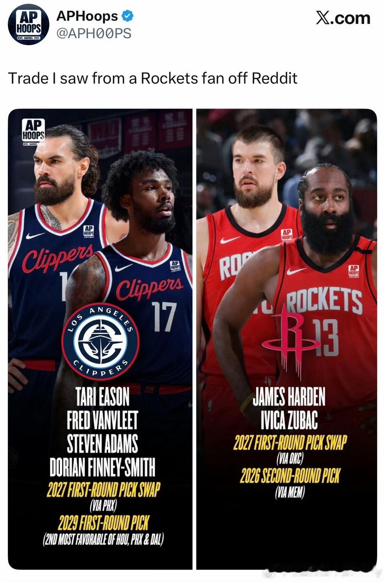 船媒晒交易方案：哈登祖巴茨加盟火箭，伊森范乔丹等登船！

今天，快船媒体又开始设