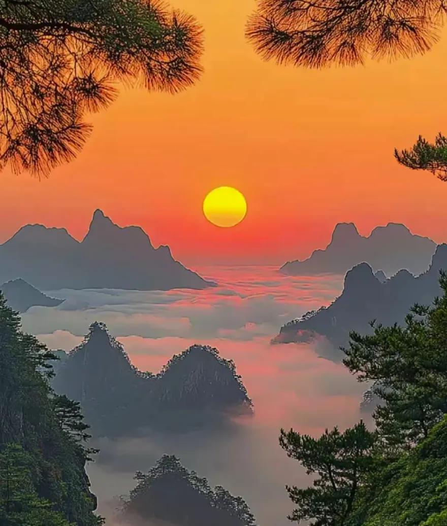 方圆天地，为头条联友对联：
雾绕群山，万壑烟波腾似海，
云开远岳，千峰翠色涌好潮