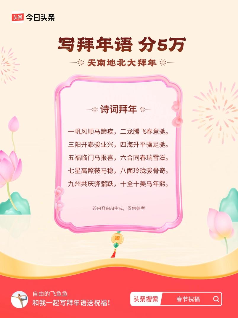 写拜年语送祝福新春拜年送祝福！我的祝福是：“一帆风顺马蹄疾，二龙腾飞春意驰。三阳