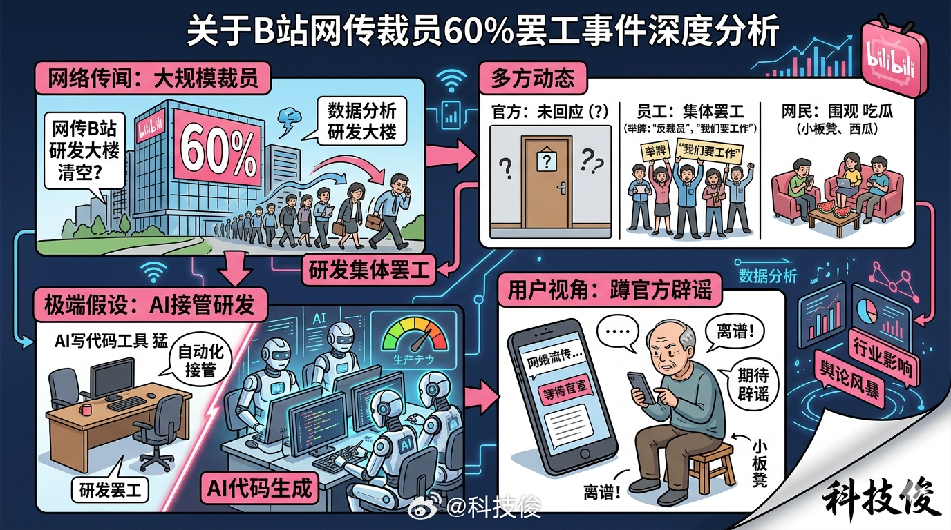 网传B站裁员60%研发集体罢工B站搞这么猛的，直接裁百分之六十？这怕不是要把研发