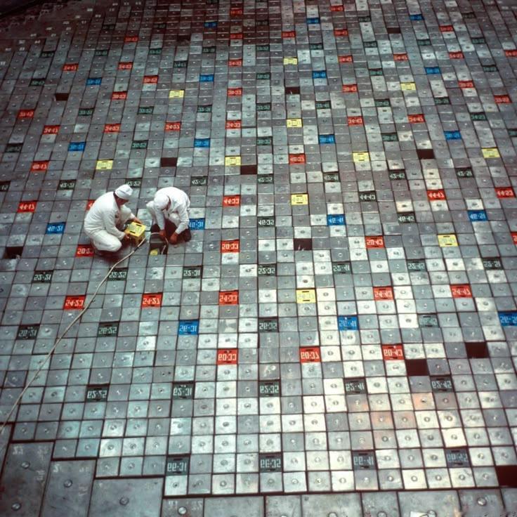 1980年代，技术人员在切尔诺贝利核电站对RBMK-1000核反应堆的反应堆盖进