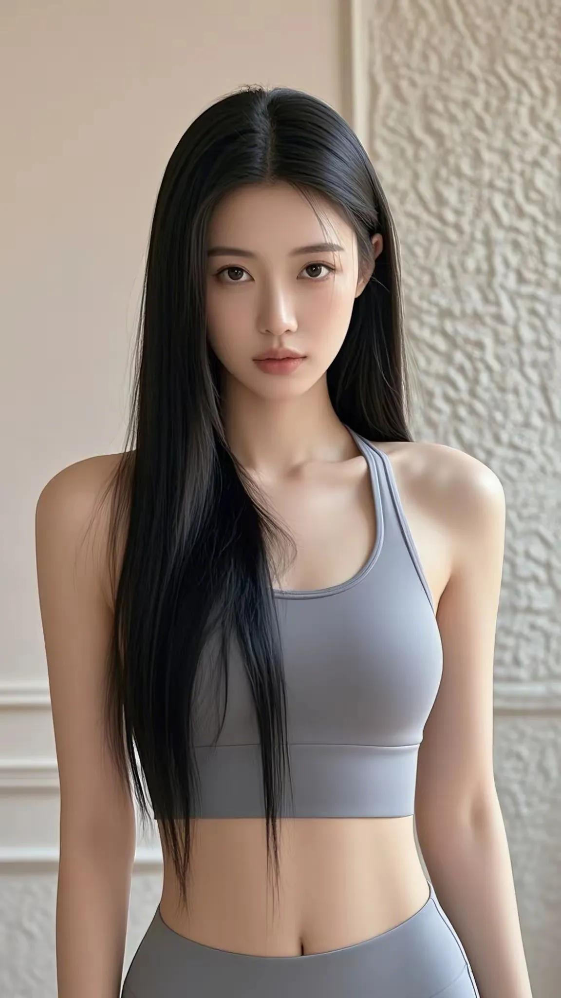 优雅黑发少女，简约运动风穿搭，尽显青春活力！💪🏻💕