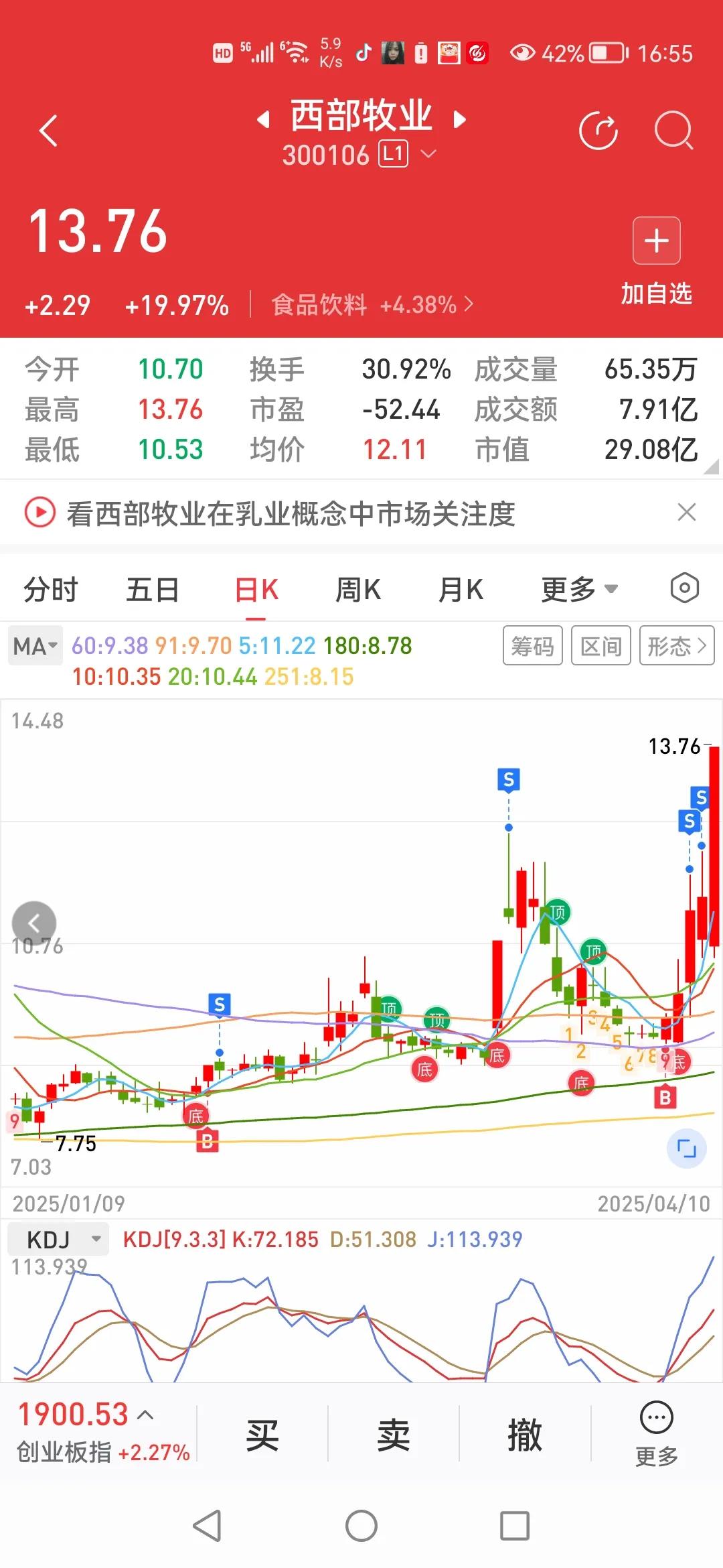 最终还是卖飞了西部牧业，大腿拍断了，对等关税的影响，利好农业，大消费，刺激消费