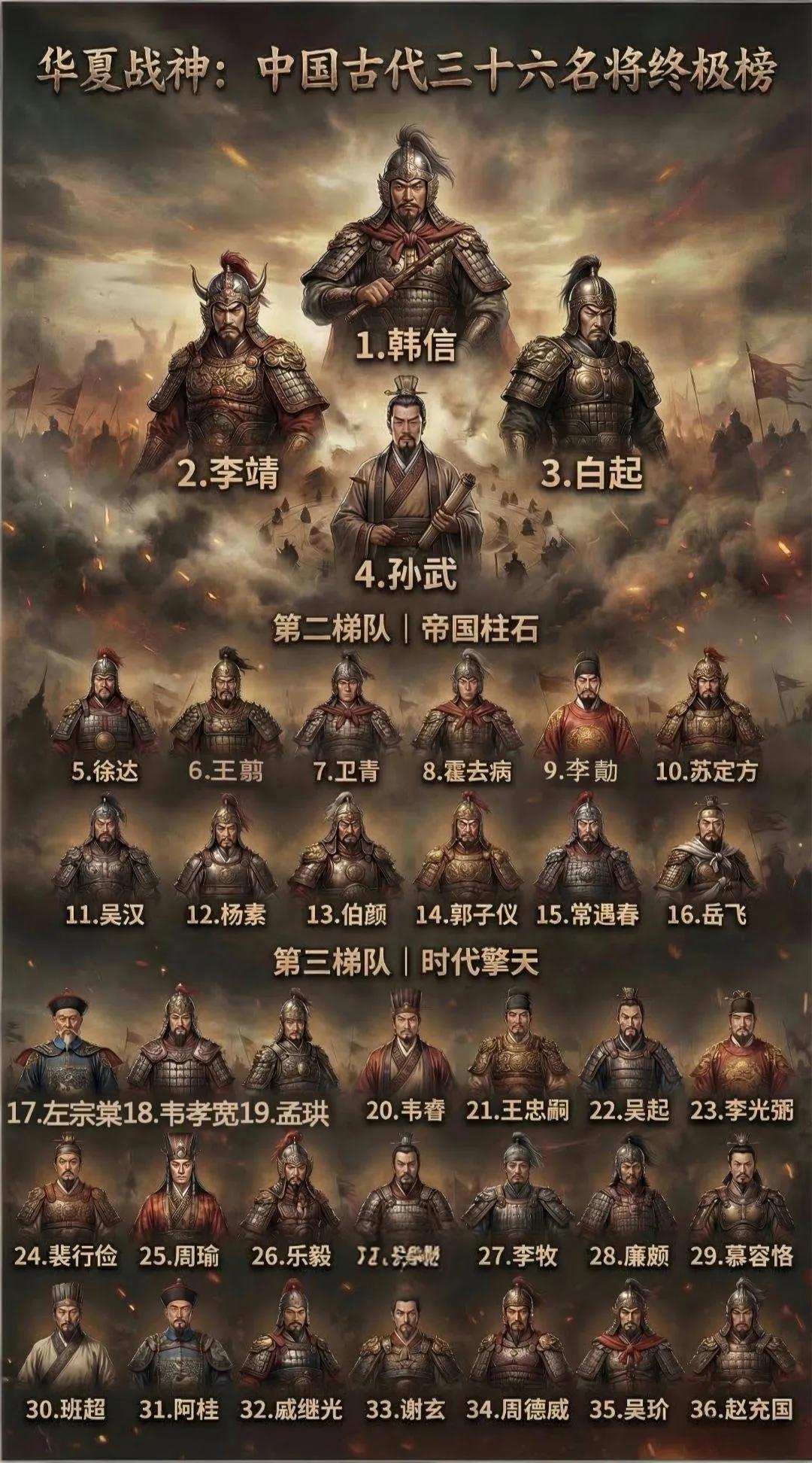 华夏战神：中国古代三十六名将终极榜。
