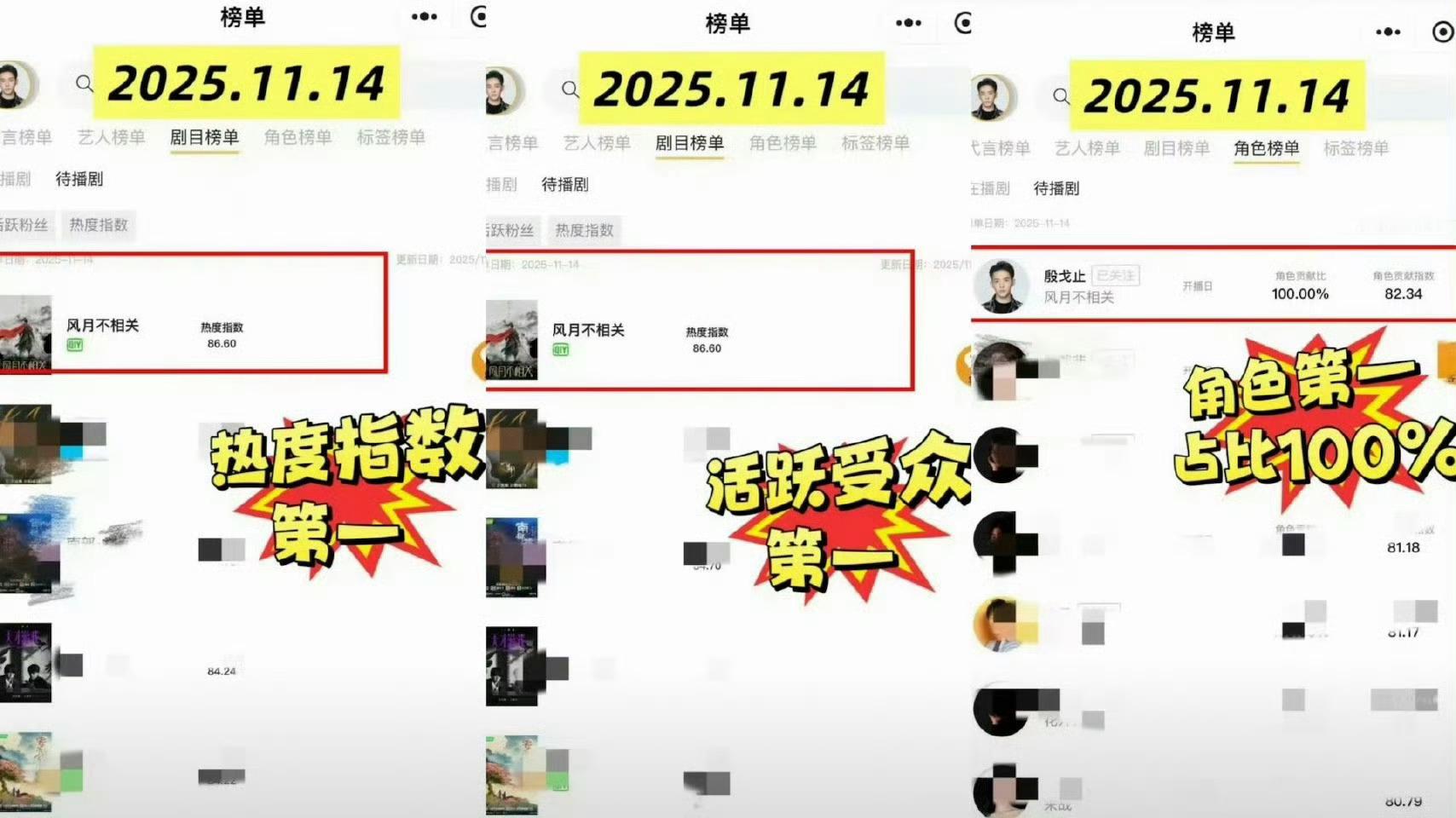 邓为的《风月不相关》拿下了三榜top1 