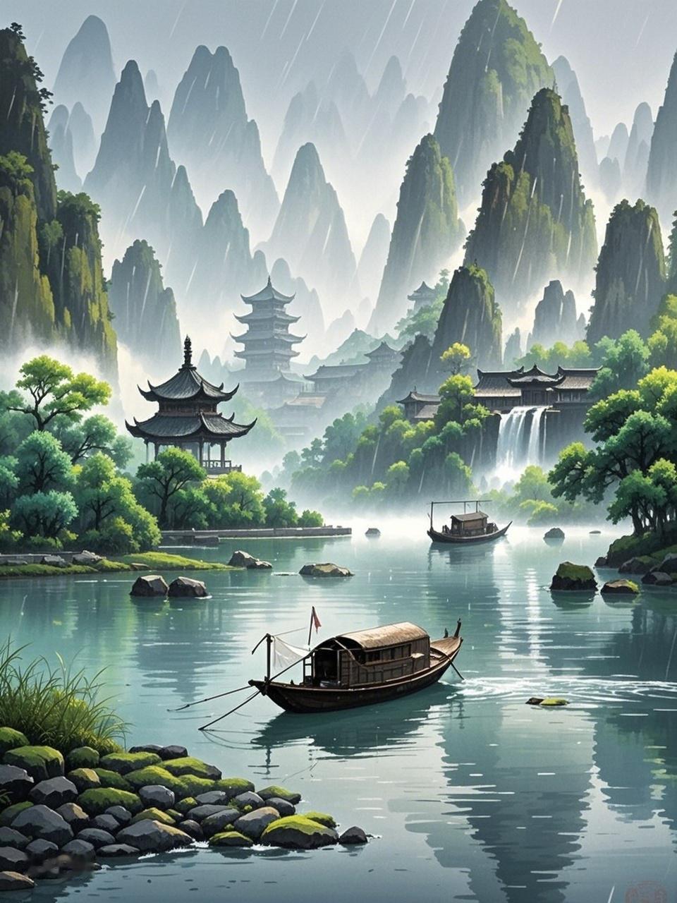 AI妙生图江南烟雨如诗画。