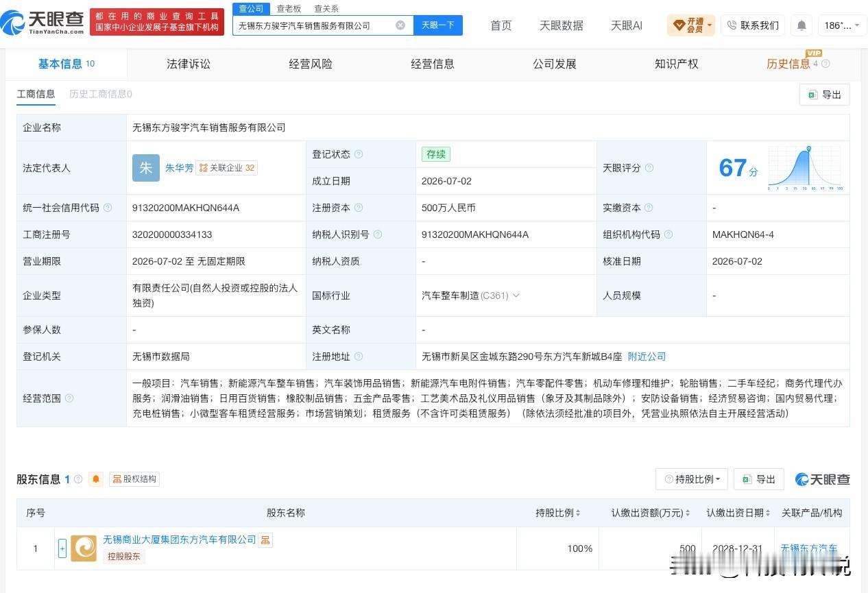 【大东方在无锡成立新公司 注册资本500万】
天眼查App显示，近日，无锡东方骏