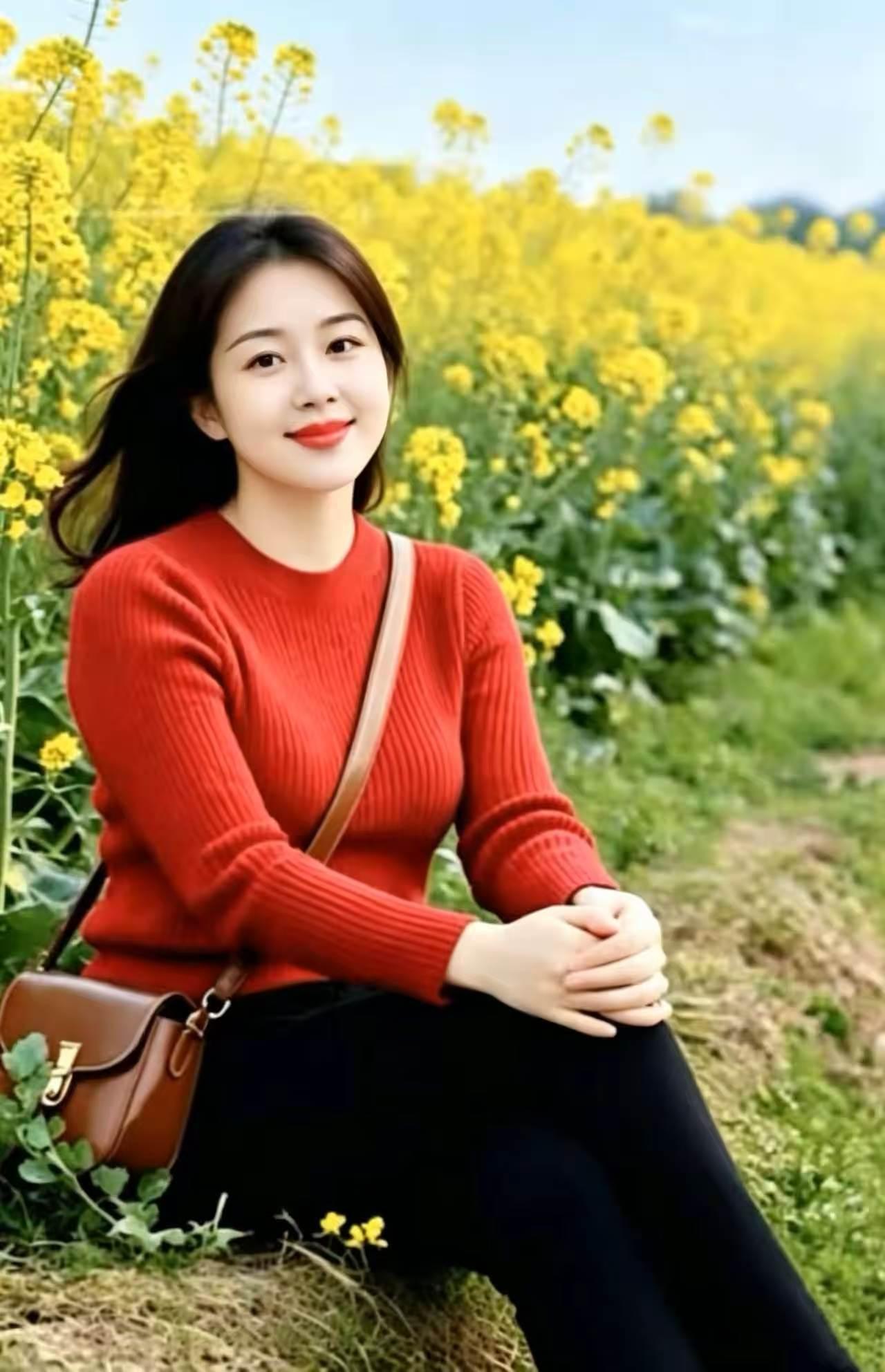 塞鸿秋·姝女花径坐
金英遍野铺芳畴，
晴风轻暖薰芳丘。
红衣静倚春烟瘦，
凝思闲