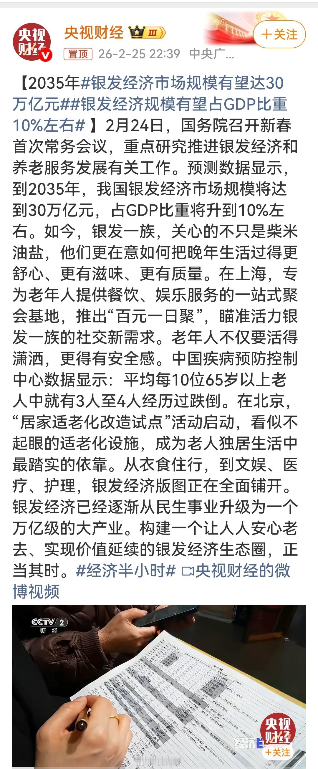 银发经济市场规模有望达30万亿元国家擘画2035年银发经济30万亿蓝图，标志着其