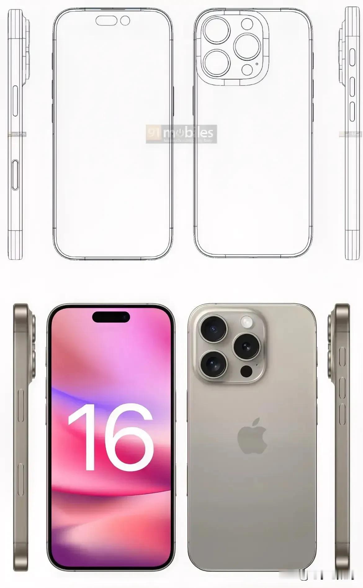 iPhone 16 Pro渲染图曝光，真的是一年不如一年了！
毫无意外，外观方面