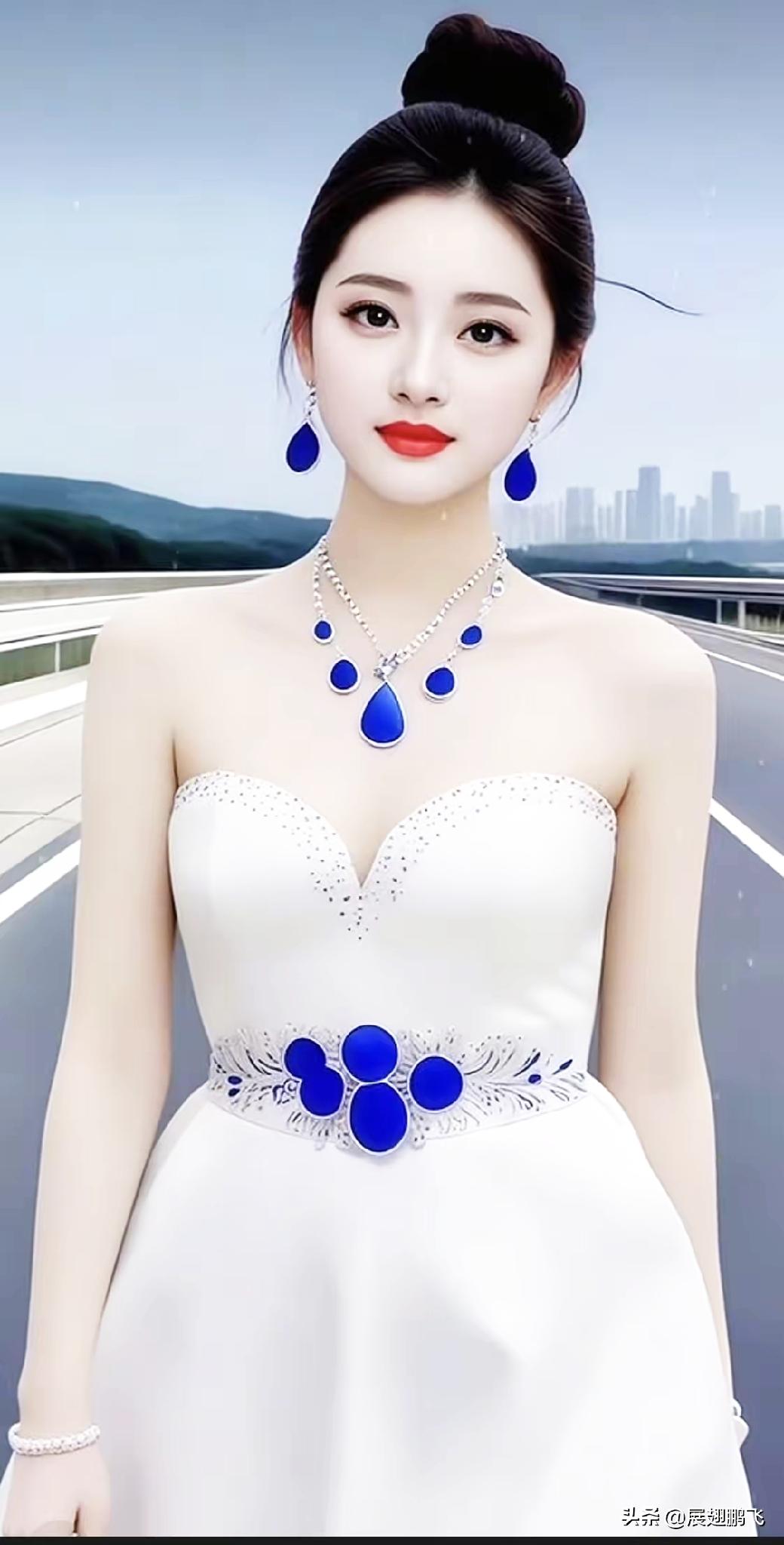优雅蓝宝石项链，为你的白色礼服增添一抹亮色！💎✨
