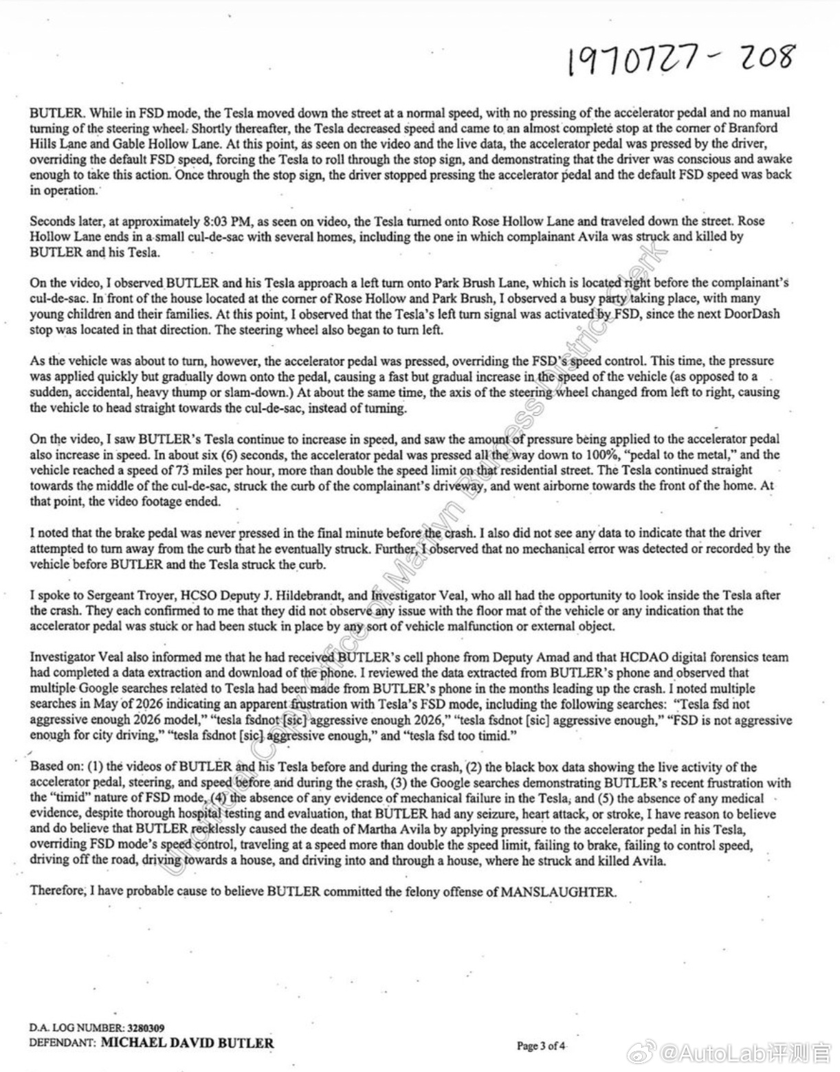 之前称使用FSD致使车辆冲进房屋导致人死亡的当事司机被逮捕并被指控过失杀人。据调