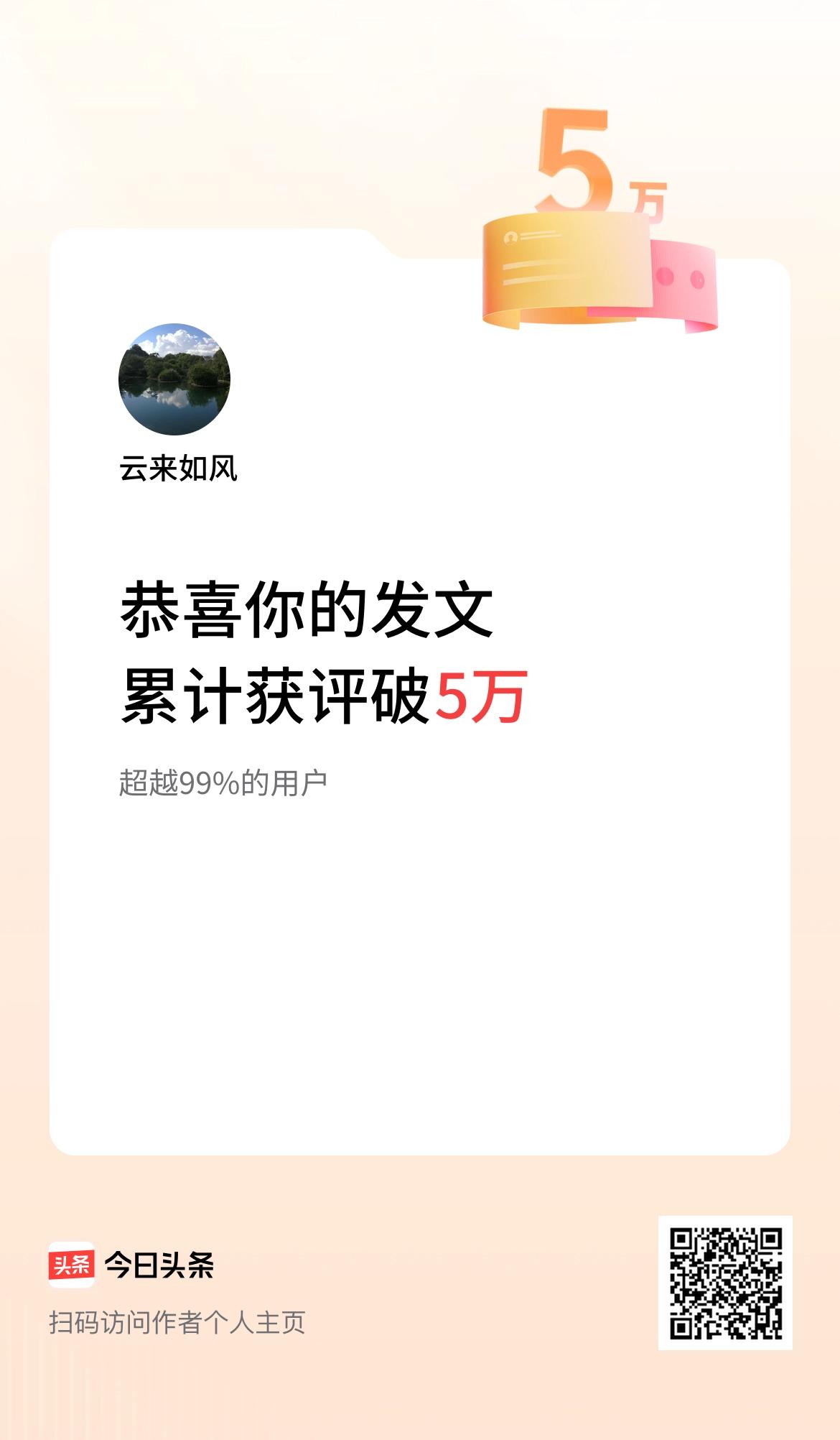  我在头条累计获评论量破5万啦！