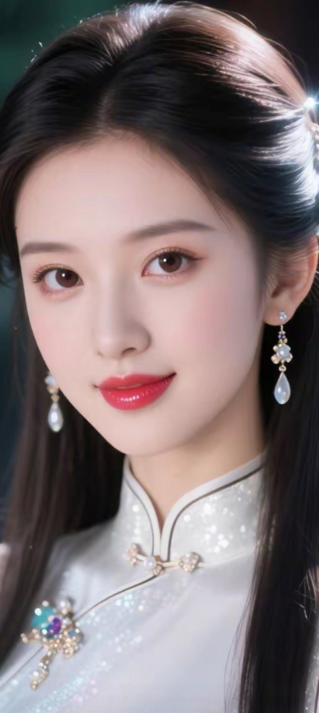 优雅东方美人，精致妆容与传统旗袍相得益彰，尽显古典韵味。