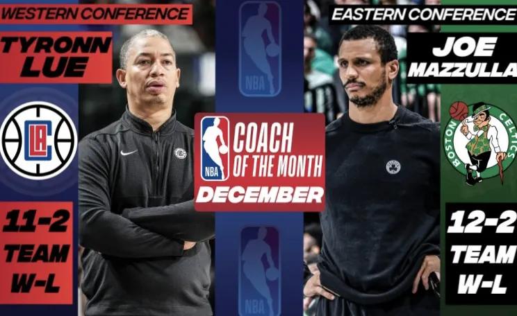 NBA官方公布12月份东西部月最佳教练：泰伦-卢与马祖拉当选，哈姆未获提名！
泰