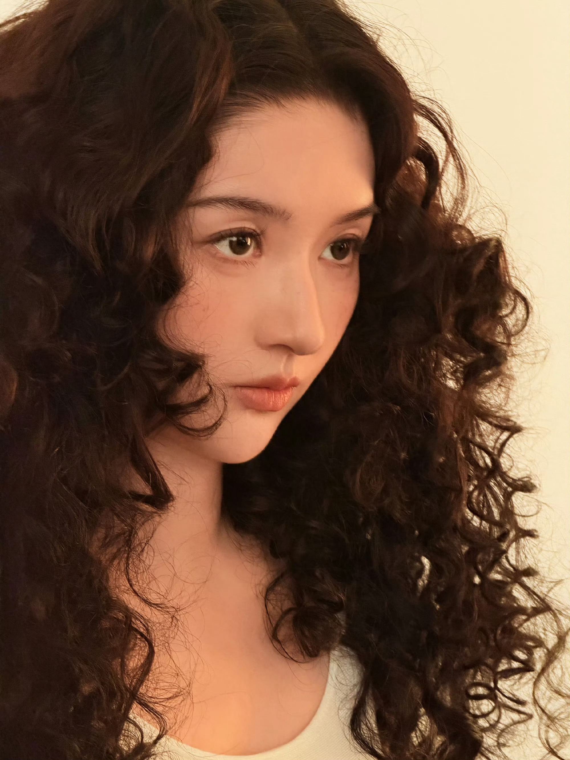 王玉雯铁证开机王玉雯羊毛卷长发 掉落美照羊毛卷复古感拉满了，粉雾腮红漫在瓷白肌肤