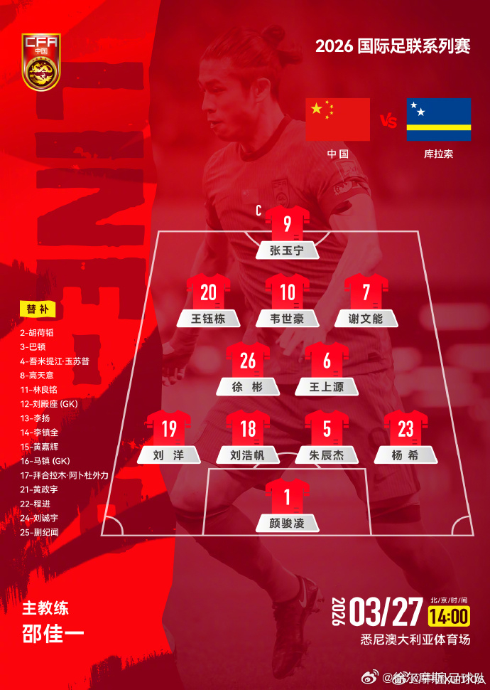 张玉宁出任国足对阵库拉索的场上队长！在邵佳一挂帅的中国队里，张玉宁将出任球队的第