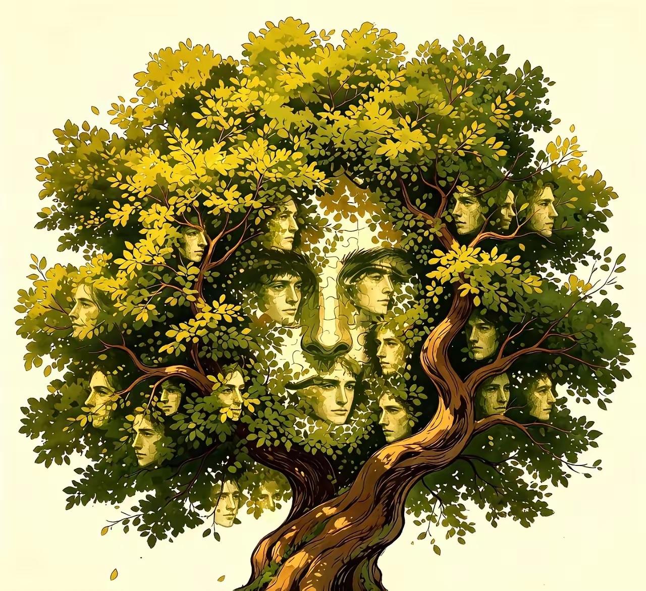 这棵树也太神奇了，枝桠间隐约露出好多张人脸。我数了好半天都没数清楚。听说大部分人