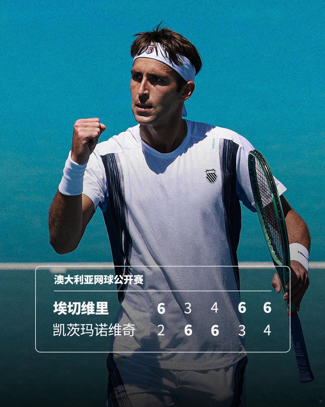 首场五盘大战💦澳网2026 男单首轮首场五盘大战，阿根廷选手埃切维里以6-2 