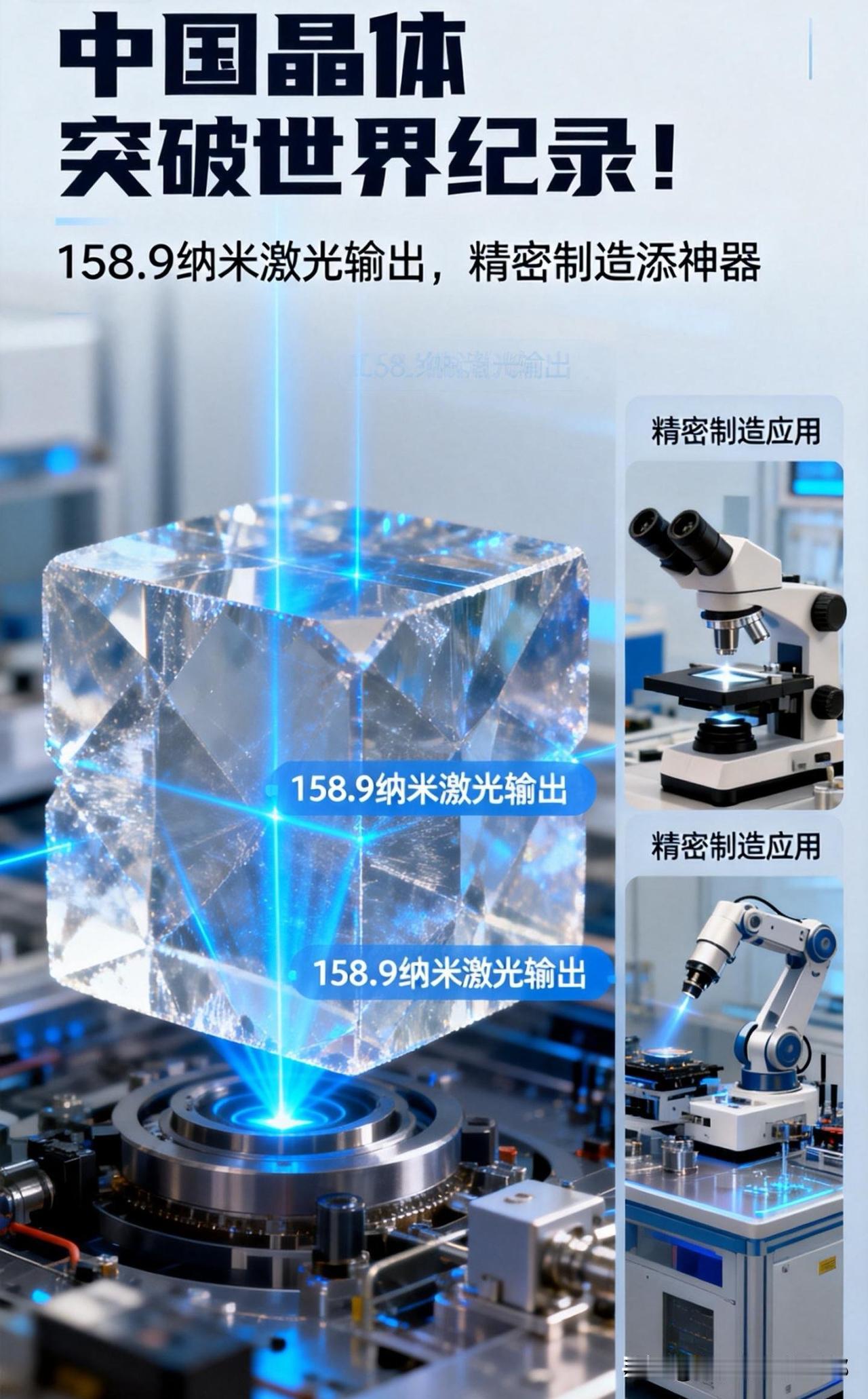 中国晶体突破世界纪录！
158.9纳米激光输出，精密制造添神器
 
中国科技又立