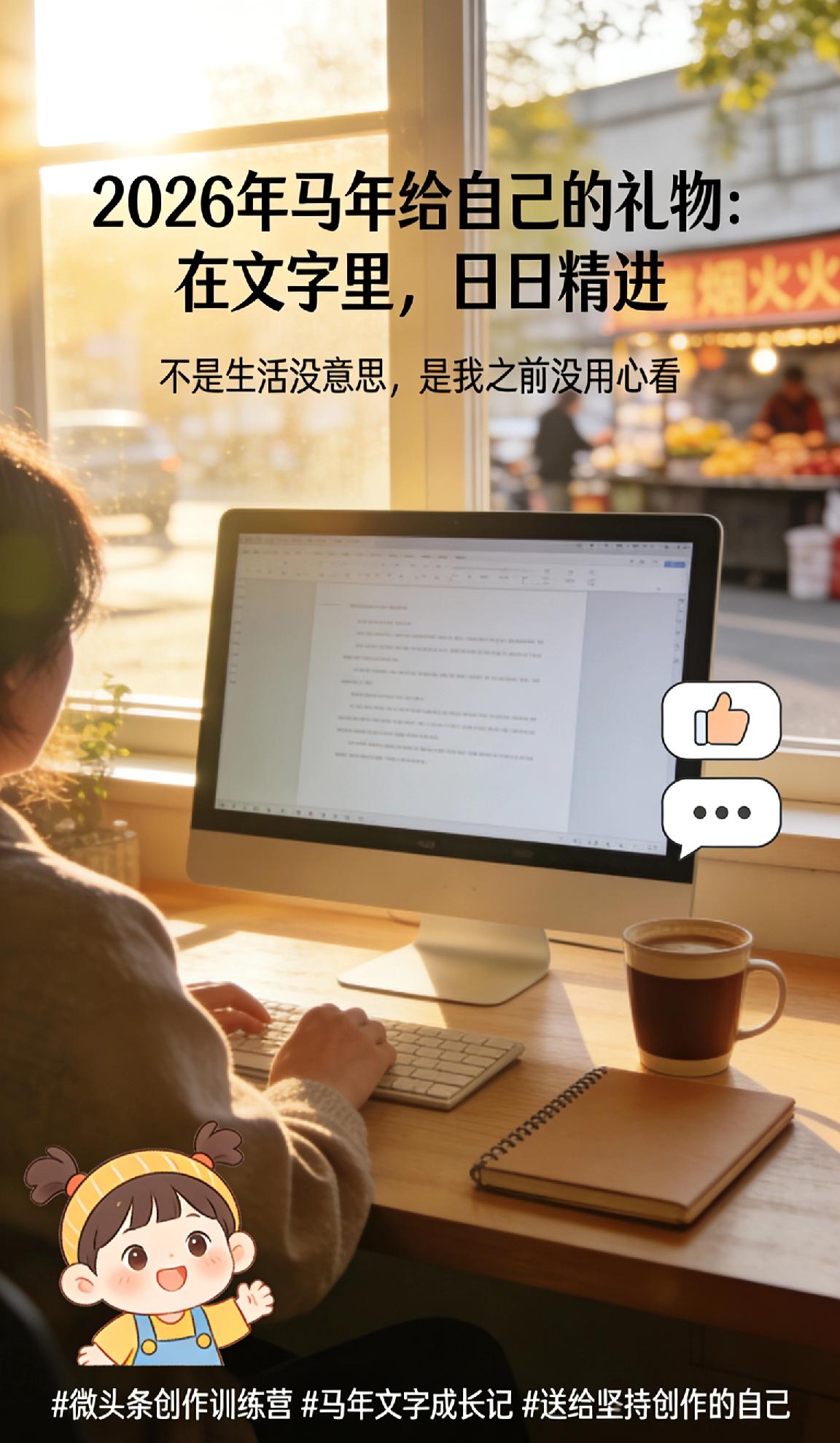 🐴 马年给自己的礼物：在文字里，日日精进。

还记得刚动笔时，对着屏幕半天憋不