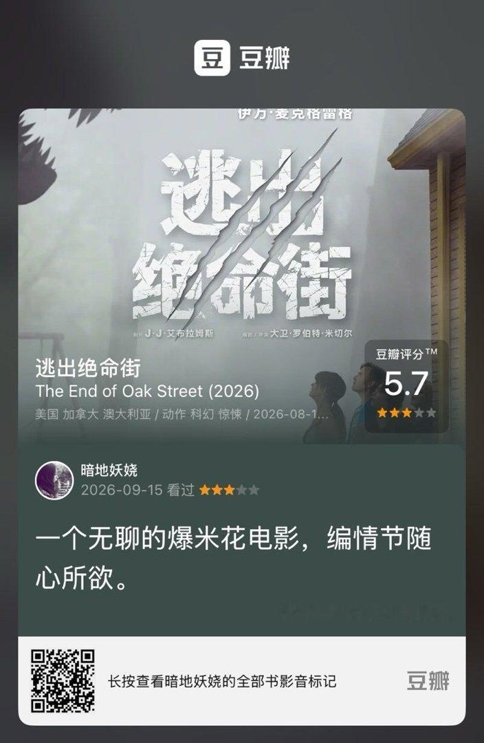看过电影《逃出绝命街》，我的评分：★★★☆☆ 一个无聊的爆米花电影，编情节随心所