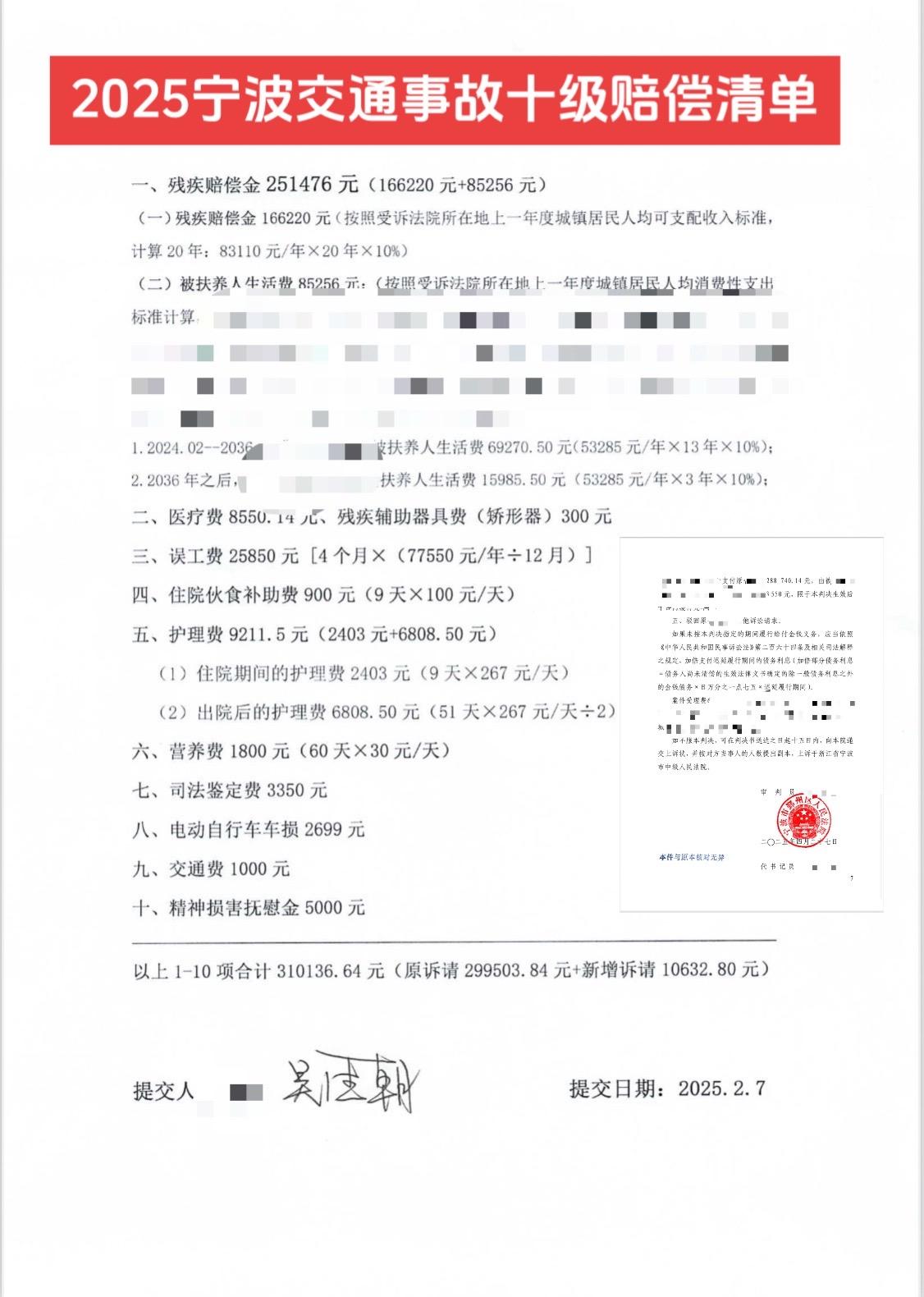 2025宁波交通事故十级赔偿清单（新标）15888513199 2025宁波交通
