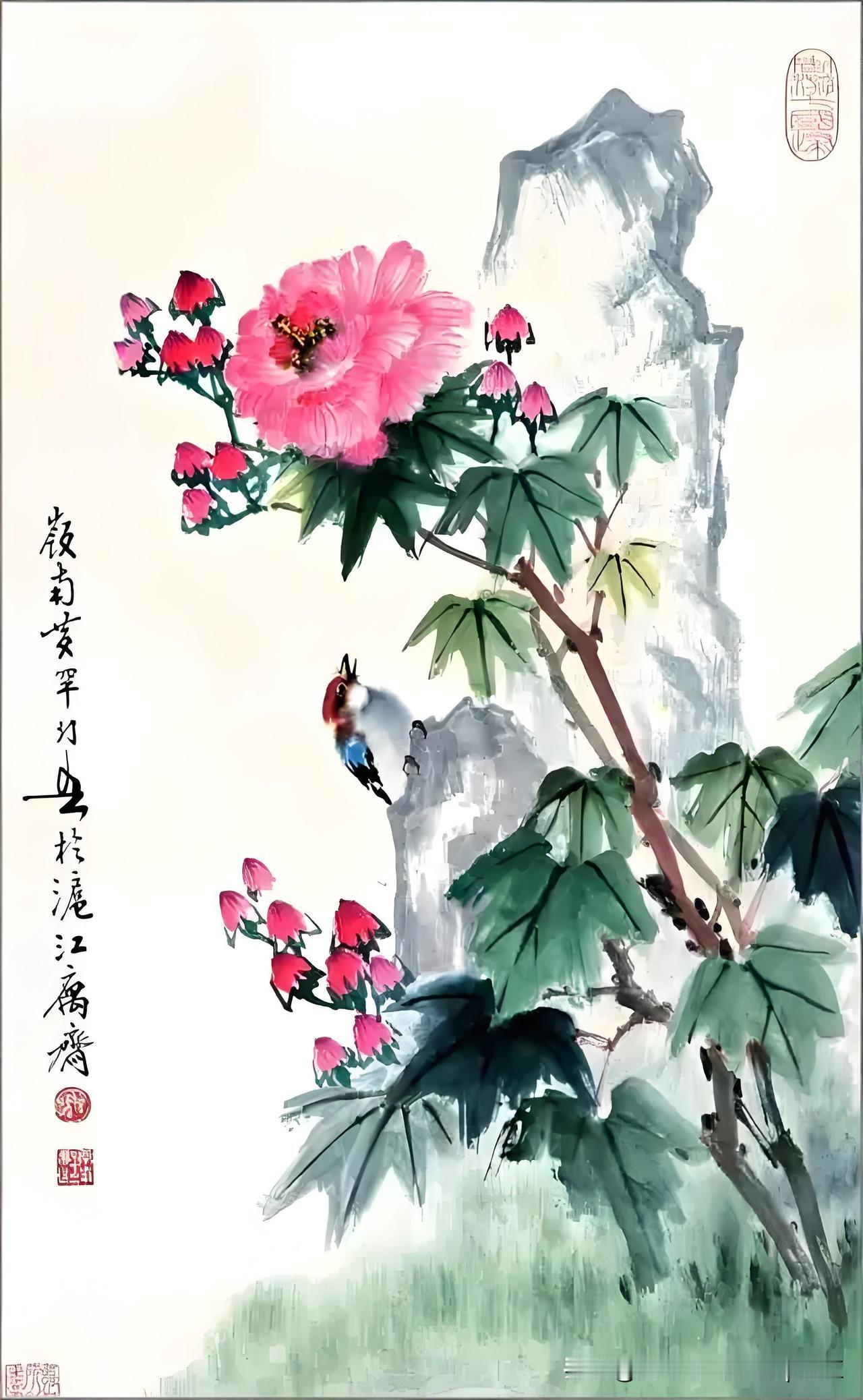 《木芙蓉》
——宋·宋祁
寒圃萧萧雨气收，
敛房障叶似凝愁。
情知边地霜风恶，