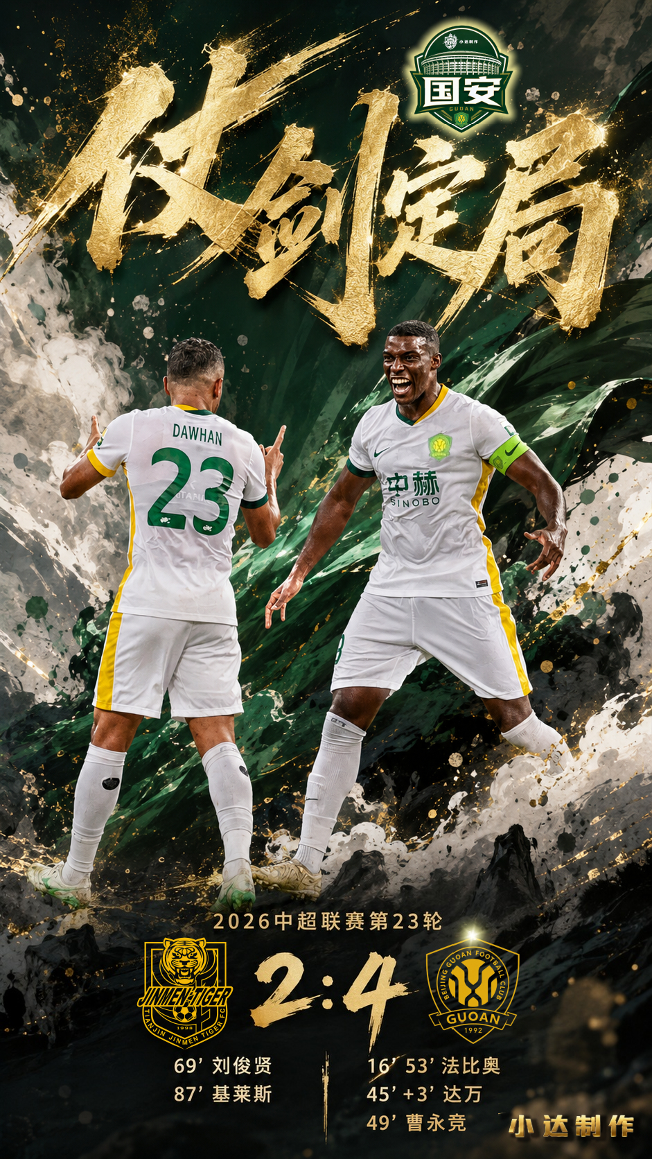 北京国安 💚【京津·赛后海报】主题：仗剑定局图片来源：赛前，我的赛前海报的标题