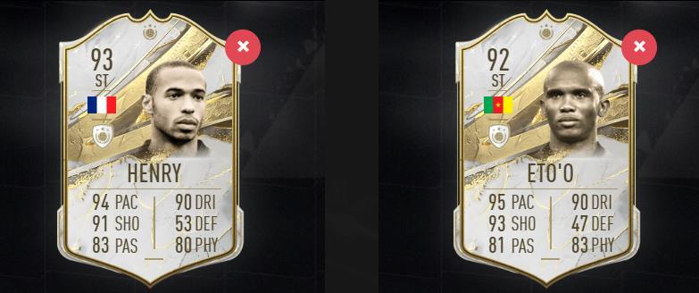 FIFA23中，亨利传奇卡高配能力值93，埃托奥92，EA的结论是亨利巅峰期要稍