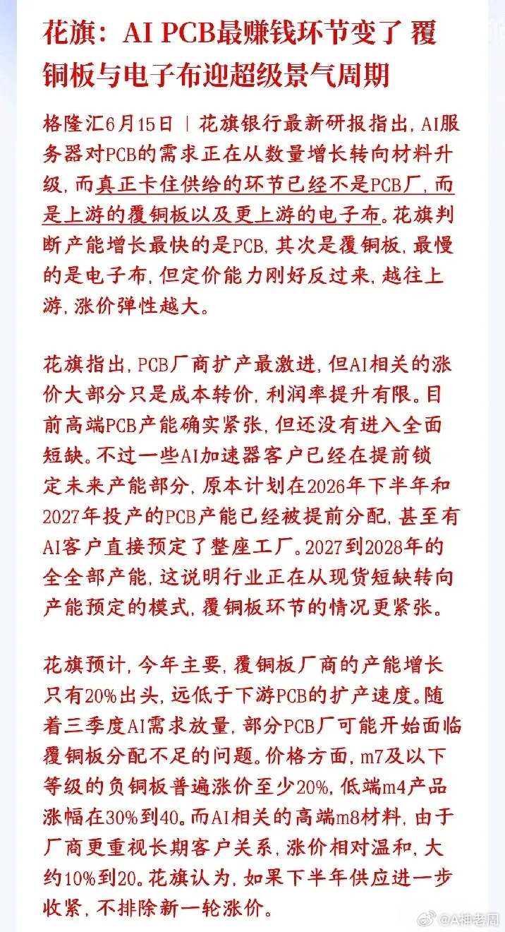 AI最新益行业出现了，覆铜板或接力科技股成为主线板块现在AI服务器用的电路板（P