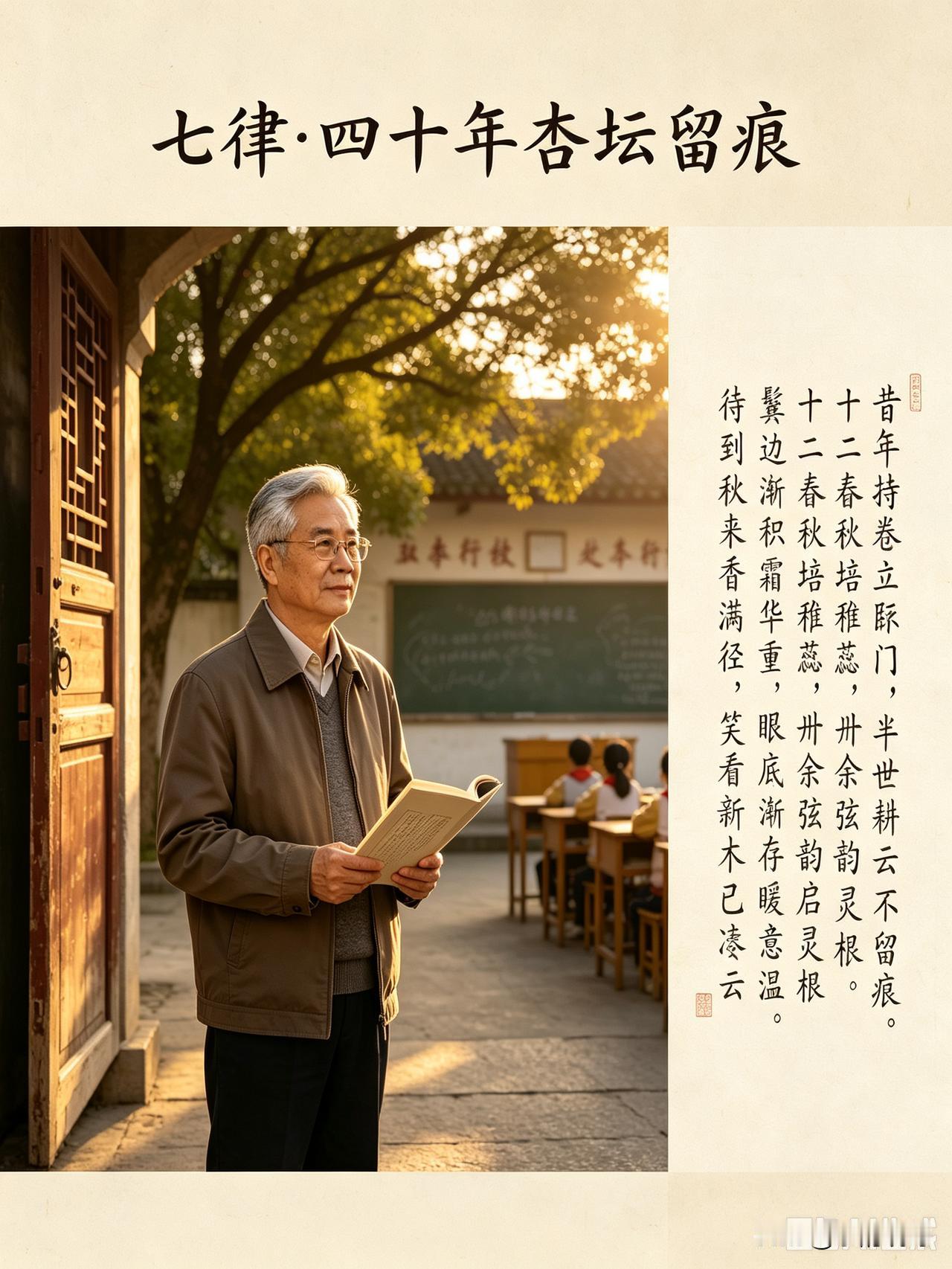 《七律·四十年杏坛留痕》乐韵晓诗回忆创作:
【小序】
余执教育人四十载，初为小学