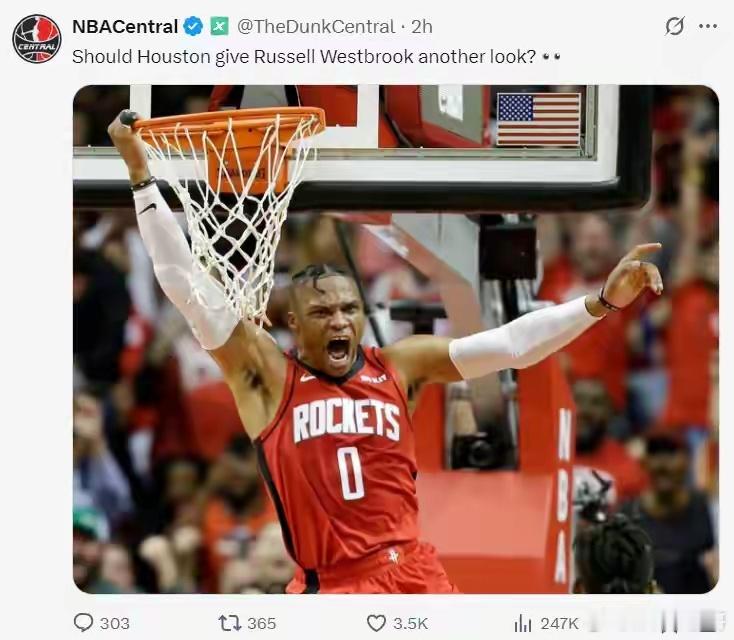 范弗里特如果赛季报销，美媒NBA Central询问火箭球迷：休斯顿能再给威少一