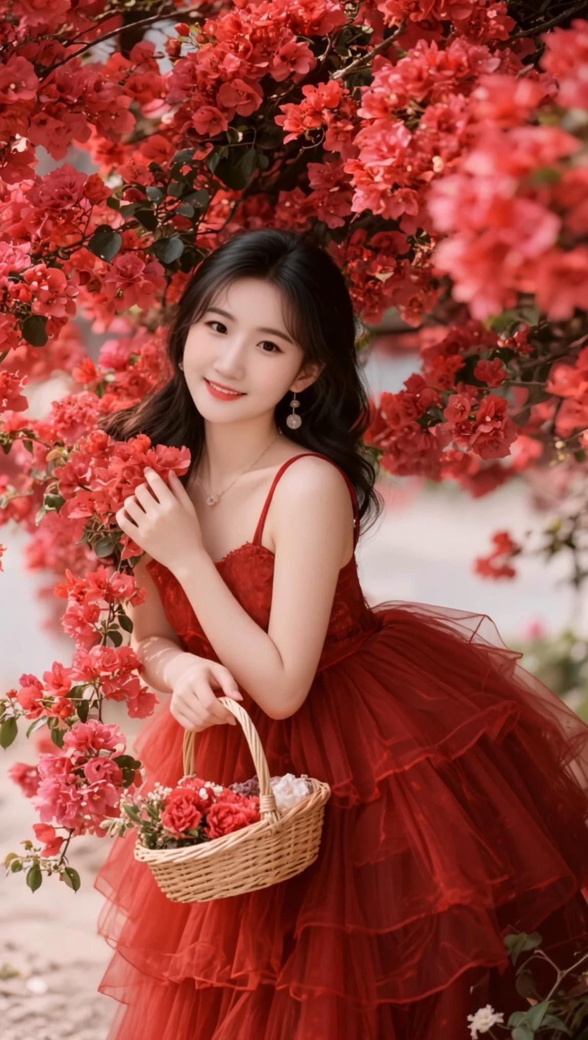 AI繁花红裙写真