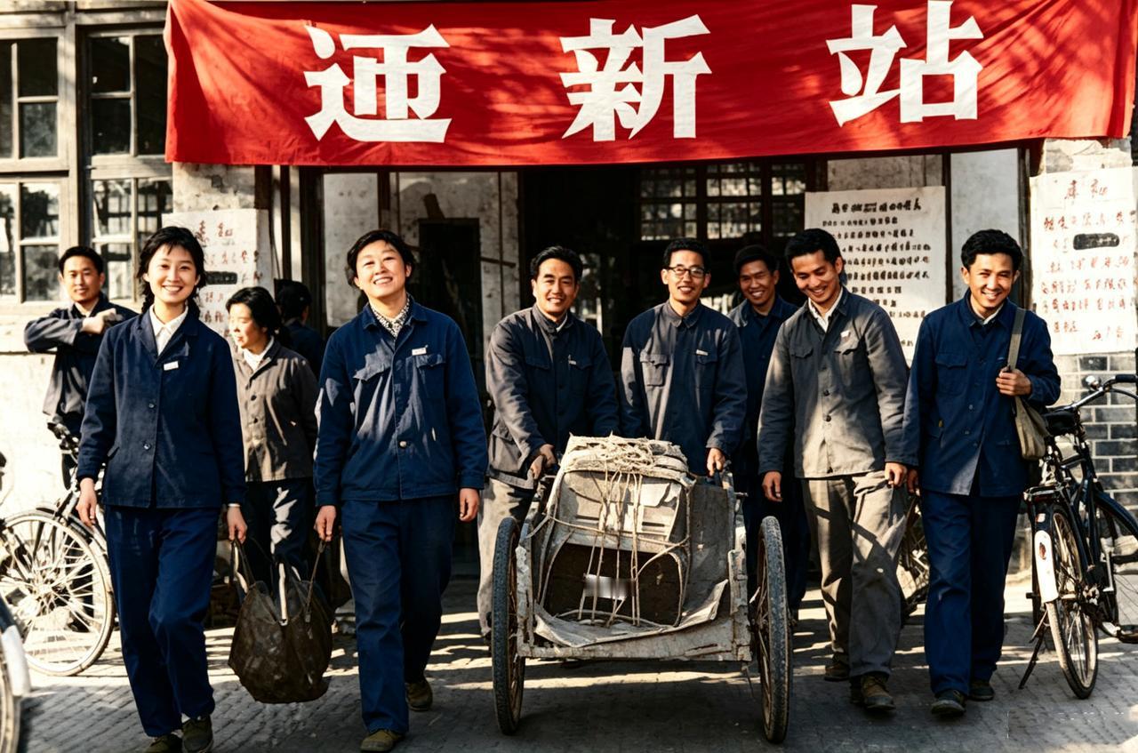 这是1978年春，北京大学迎来恢复高考后录取的第一批新生。迎新站的横幅格外醒目。
