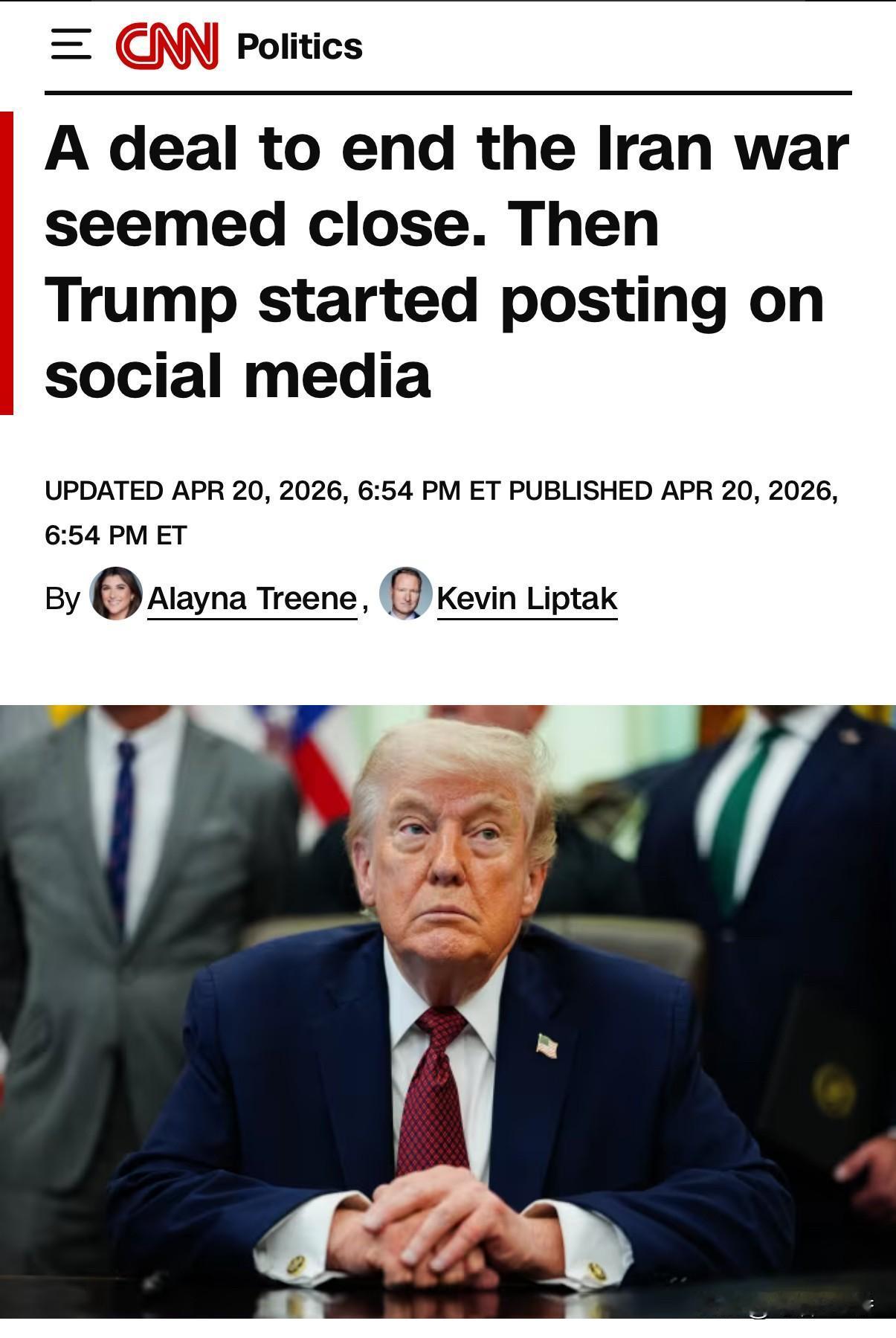 美媒认为，随着停火期限的临近，美国和伊朗似乎即将达成协议，以结束为期七周的战争。