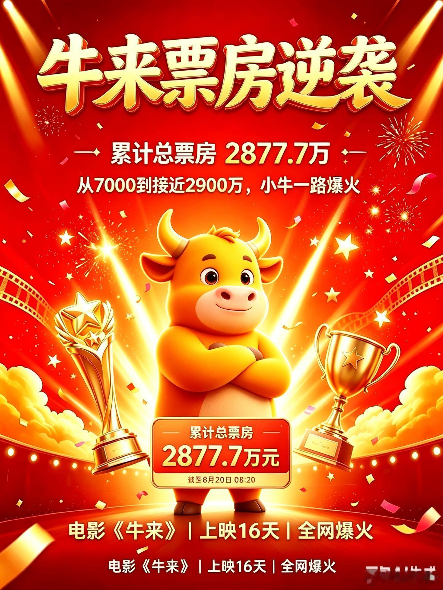 从7000到接近2900万，电影牛来一路逆袭！🎬电影《牛来》票房累计总票房：2