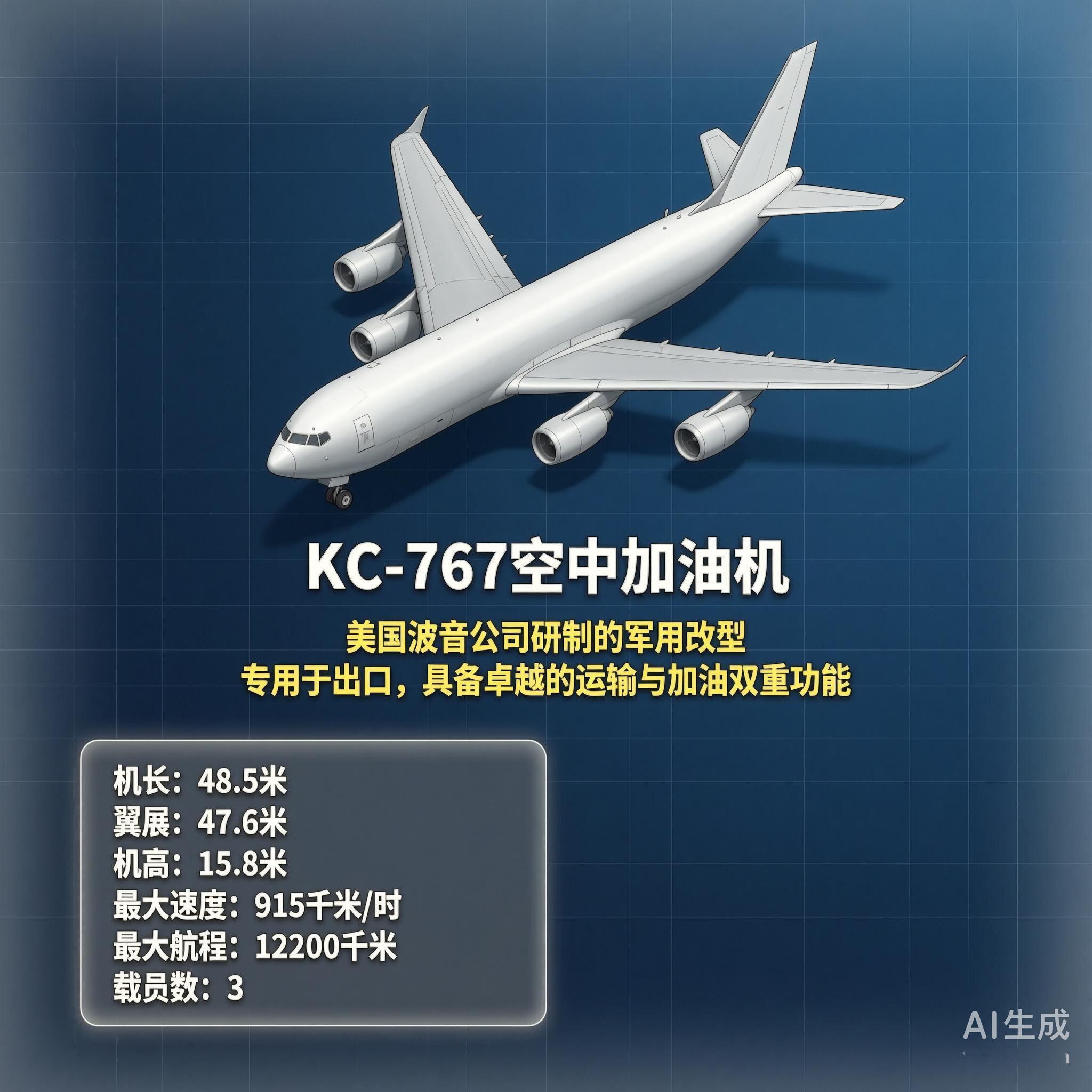 军事ai新视野 KC-767空中加油机［日］机长：48.5米翼展：47.6米机高