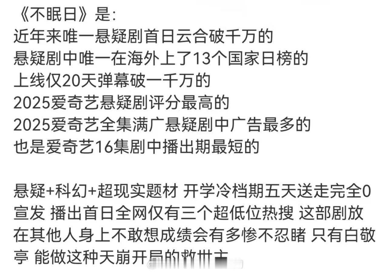 回顾白敬亭《不眠日》5天播完的成绩 