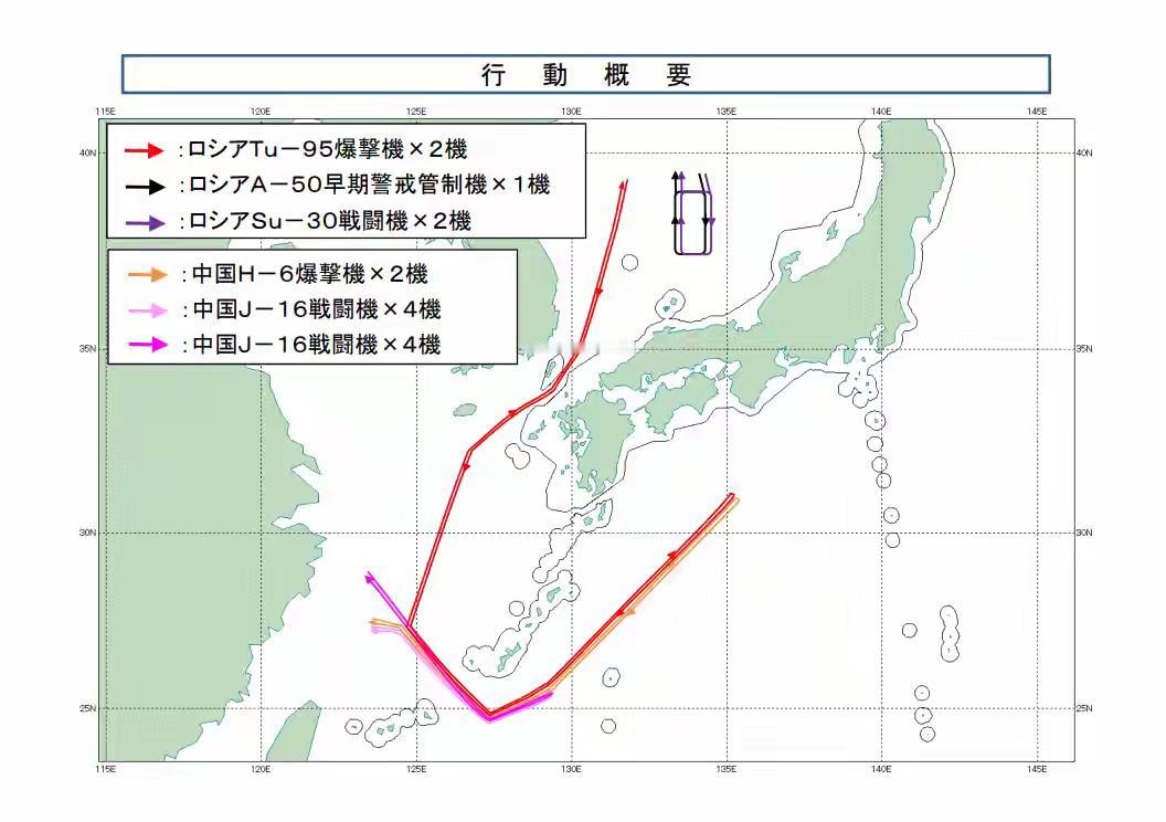 日本拍到的中俄联合空中巡航编队
俄罗斯2架图-95轰炸机，1架A-50预警机，2