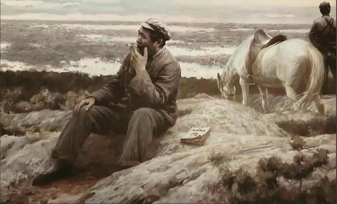 从一个视频中截取的画面，不知道画家是谁，他肯定深研过教员转战陕北的岁月，他精准抓