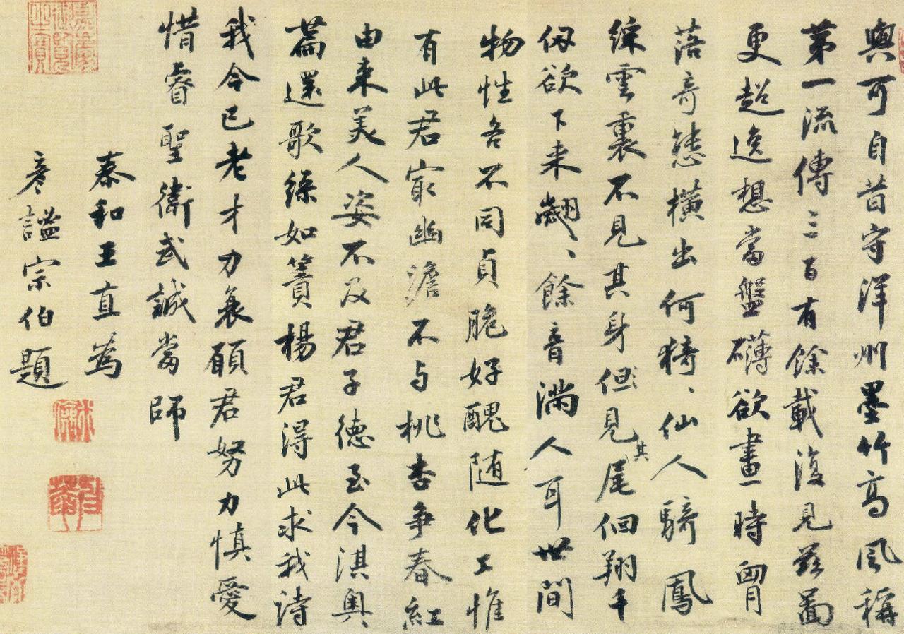 王直行书题文同墨竹图书法欣赏