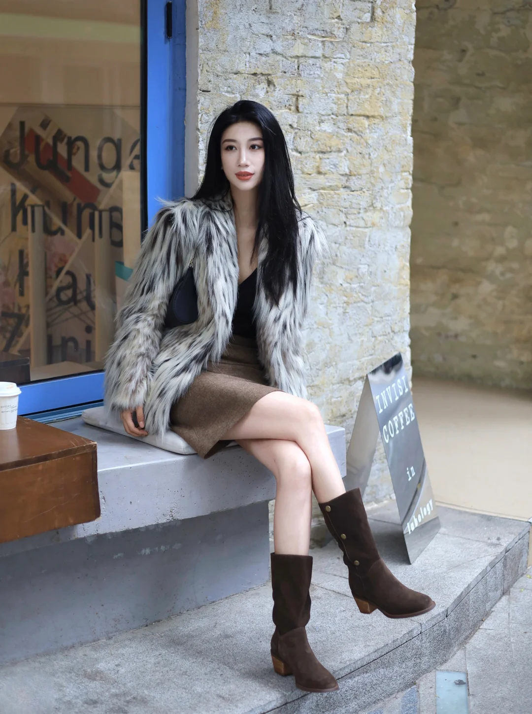 皮草外套➕西部靴  毛茸茸的复古时髦感