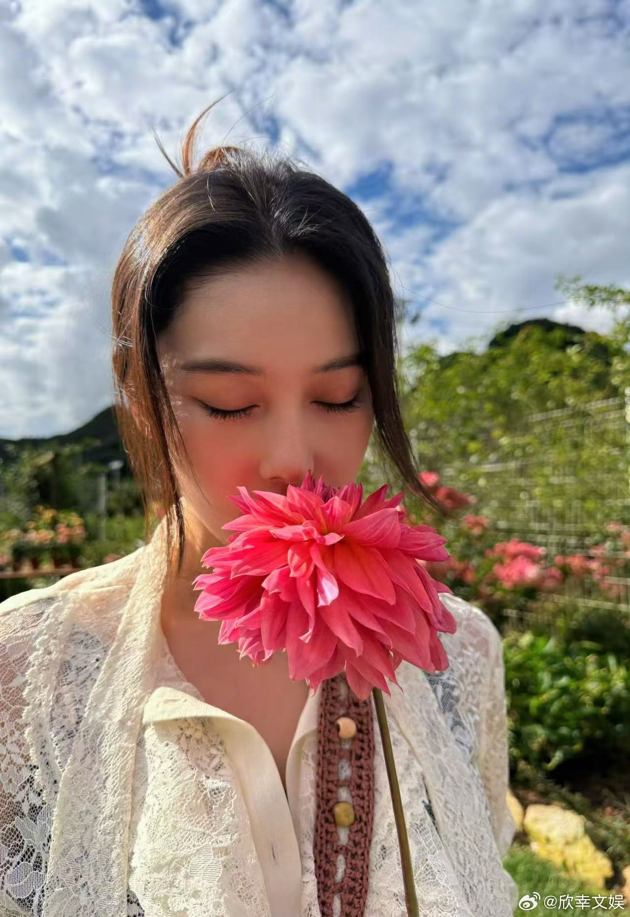 张馨予七夕plog张馨予手拿大丽花张馨予七夕plog，哇塞哇塞，[送花花][送花