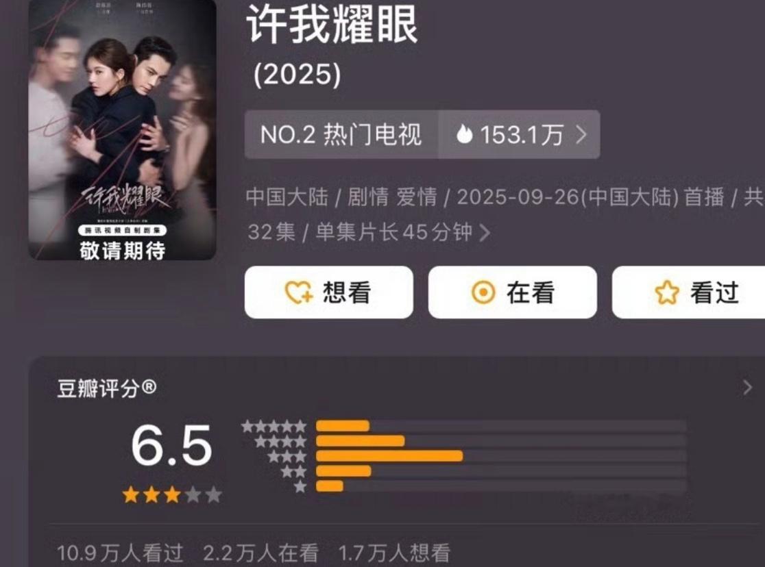 许我耀眼豆瓣开分6.5高了低了？ ​​​