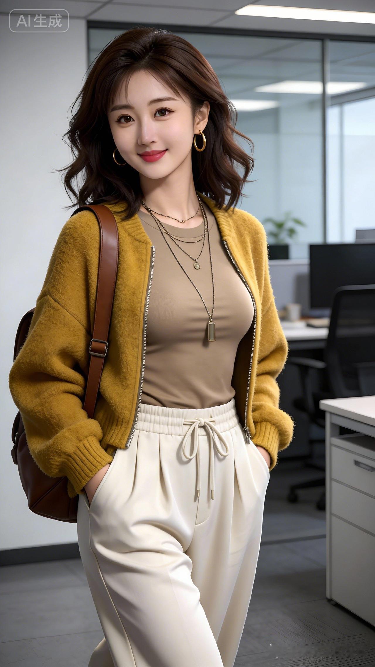 这位美女在办公室里摆姿势。