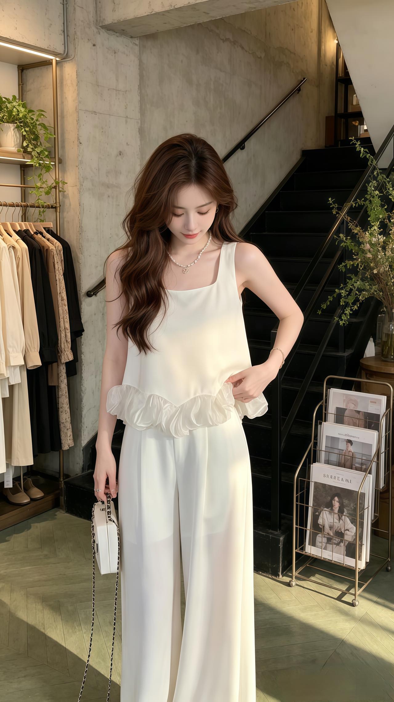 无袖上衣阔腿裤套装 时尚套装韩系穿搭穿搭 ootd穿搭