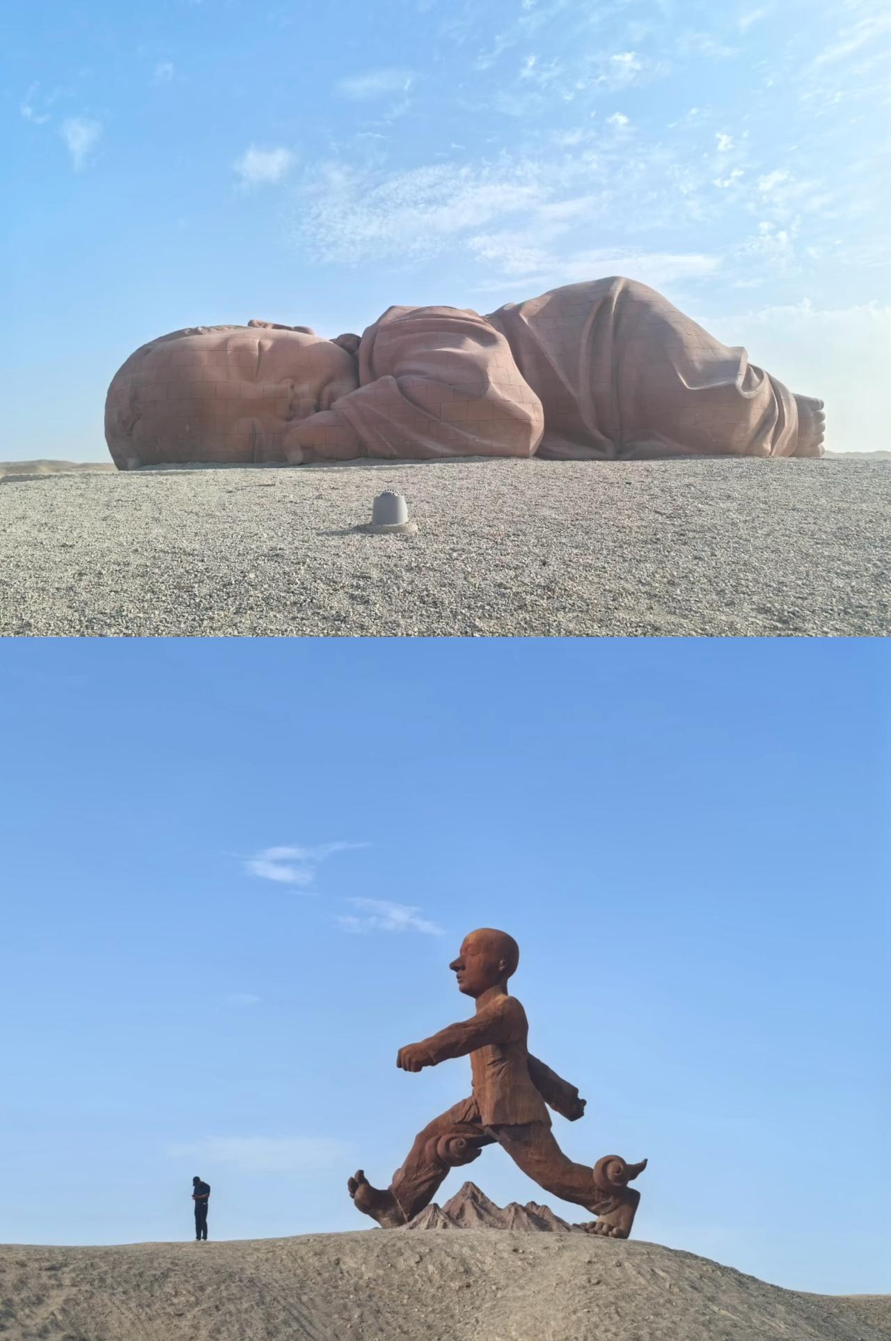 在瓜州除了董书兵的雕塑作品“大地之子”外，

他的导师王少军的雕塑作品“跨越祁连