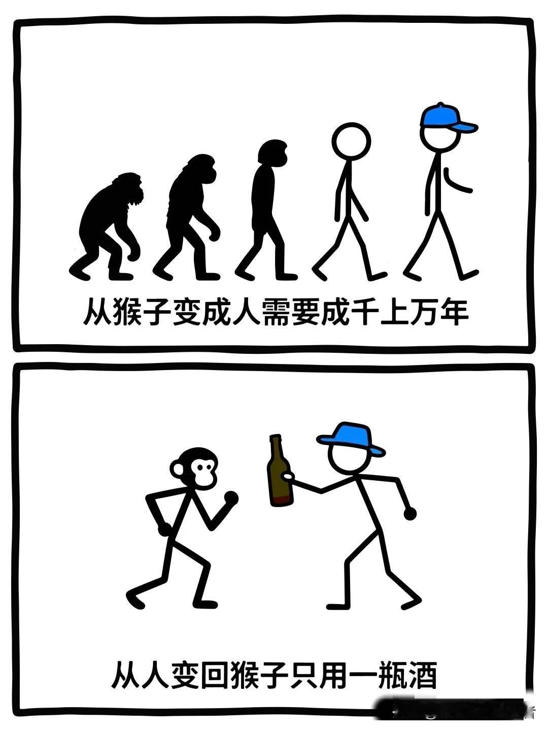 幽默趣味段子:从猴子变成人需要上百万年，而从人变成猴子只需要一个酒瓶……幽默搞怪